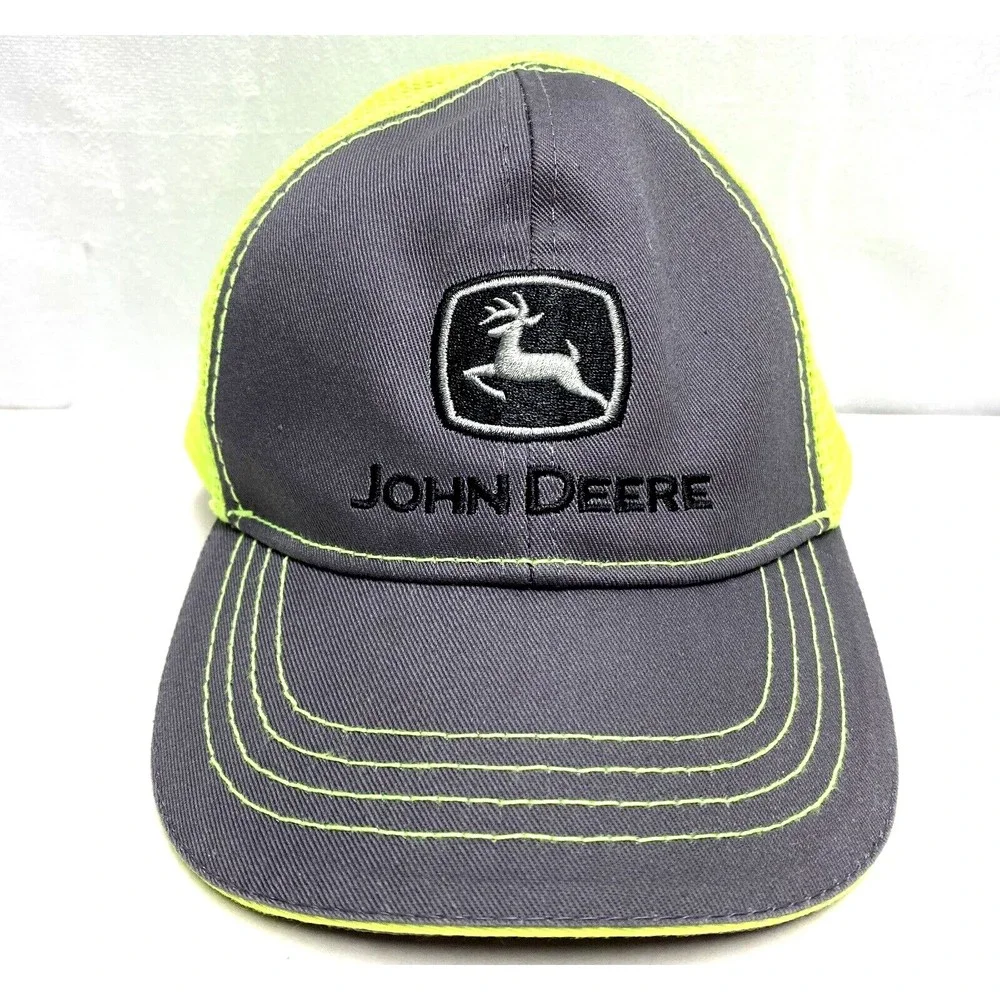 John Deere Toddler Gray Florescent Green Mesh Farmer SnapBack‎  Adjustable Hat
